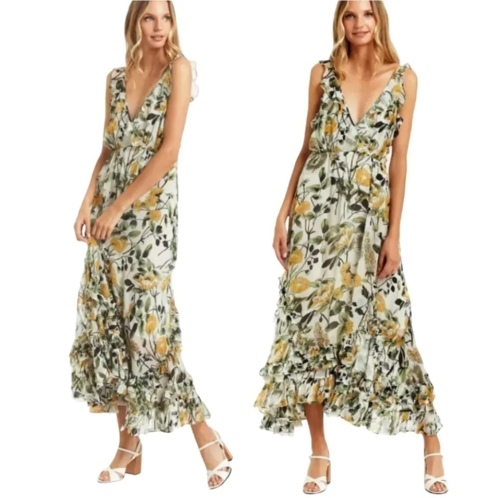 Secret Mission Dress Celia Georgette Maxi Dress in Yellow Poppy Floral NWT - Picture 9 of 9